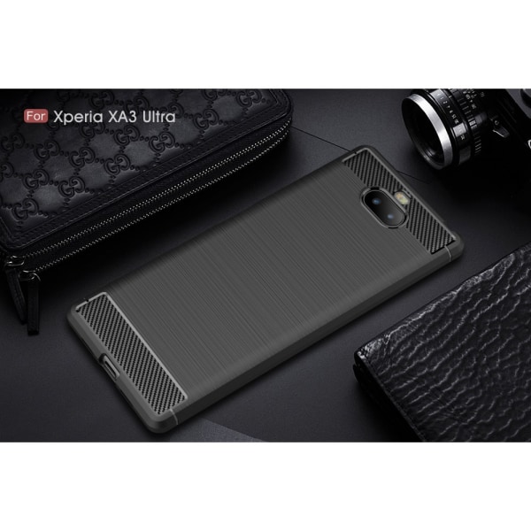 Carbon Fiber Texture Børstet TPU cover til Sony Xperia 10 P Black