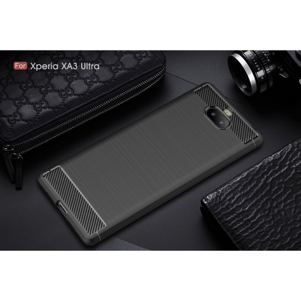 Carbon Fiber Texture Harjattu TPU- case cover Sony Xperia 10 P:lle Black