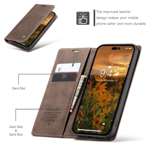 CASEME Retro tegnebog taske til iPhone 14 Pro Max - Mørkebrun Brown