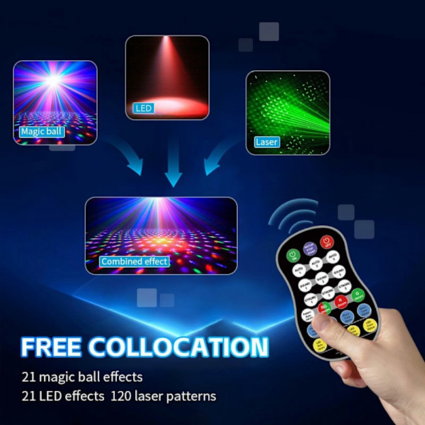 Pyörivä Magic Ball Laser Light RGB LED Strobe Sound Aktivoitu projektorilamppu Black