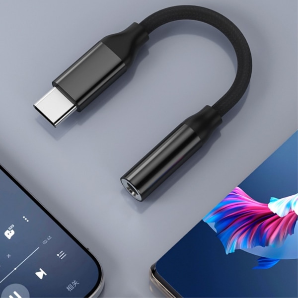 för t.ex iPhone 15 USB-C hane till 3,5mm hona AUX hörlursadapter Svart