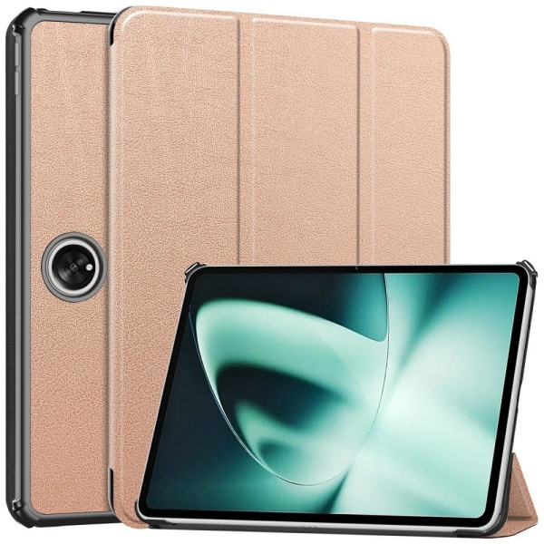 For OnePlus Pad Tri-fold Stand Wake / Sleep Cover Tablet Case - Rose Gold Pink gold