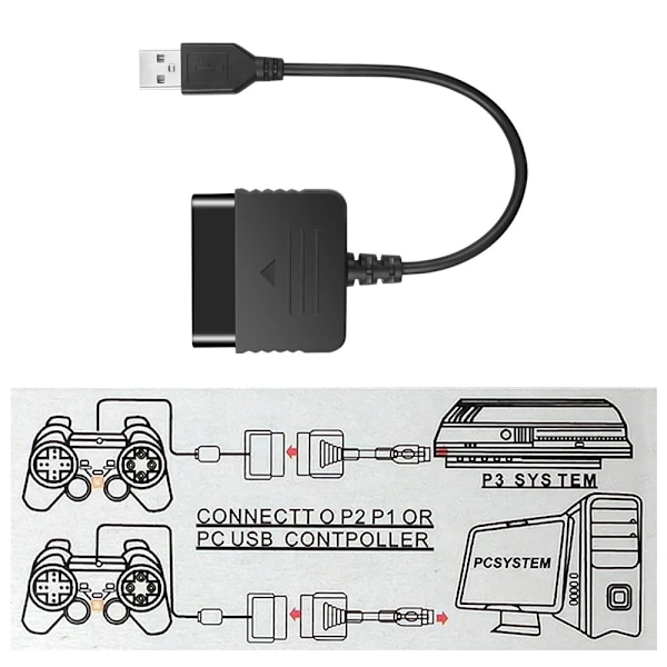 Adapter för Sony PS1 PS2 Game Controllers till PS3 PC Converter Svart