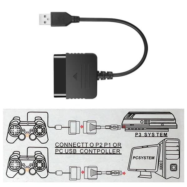 Adapter for Sony PS1 PS2 Spillkontrollere til PS3 PC Konverter Black