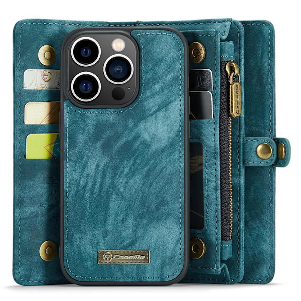 CASEME iPhone 15 Pro Retro plånboksfodral - Blå Blå