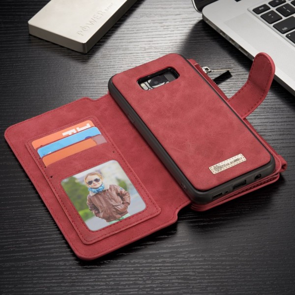 CASEME Samsung Galaxy S8 Plus Retro läder plånboksfodral Röd Röd