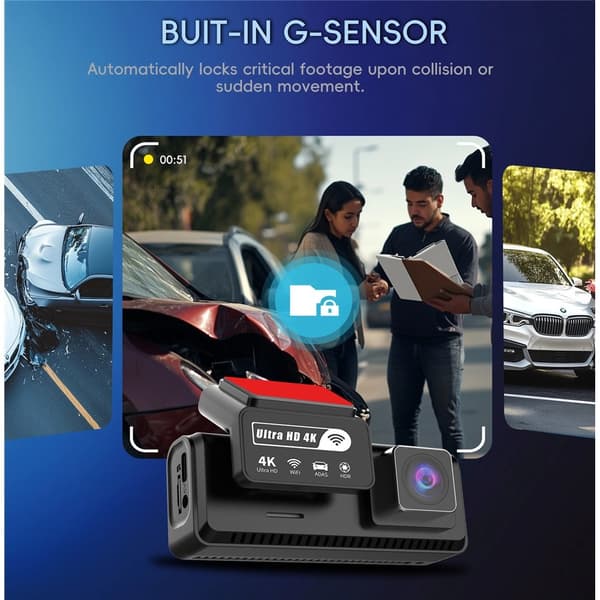 Dobbelt 4K Dash Cam-kamera HDR Nattsyn ADAS GPS Parkeringsovervåking DVR Black