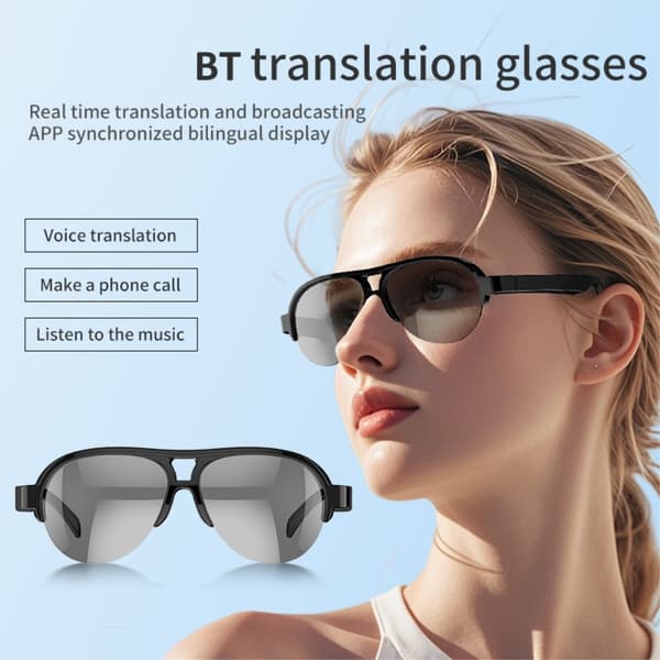 144 sprog oversættelse oversætter Smart AI Bluetooth solbriller UV400 hovedtelefoner Black