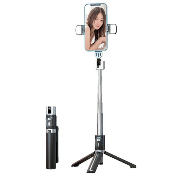 Uttrekkbart selfiestang-stativ (110 cm) med doble lys og fjernkontroll Black