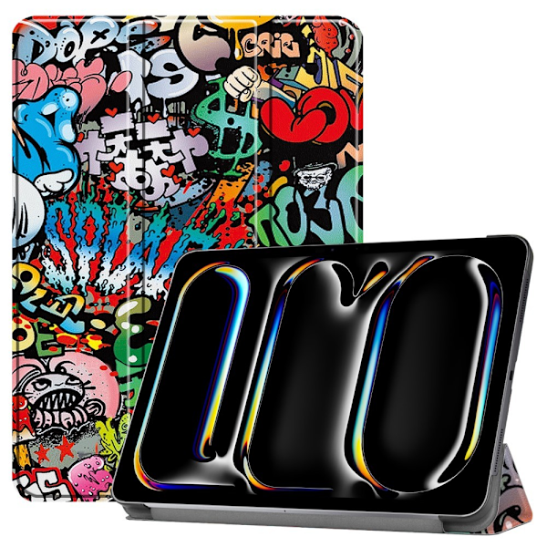 Til iPad Pro 11 (2024) Etui Tre-fold Stativ Tablet Cover - Graffiti Multicolor