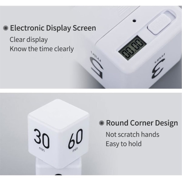 Timer Digital Display Timer Countdown Alarm 15-20-30-60 Minutes White