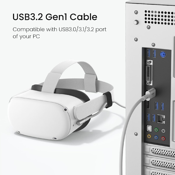 QC-8.5 5 m länkkabel för Meta Quest 3 3S PICO 4 VR Headset USB 3.0 hög hastighet Vit