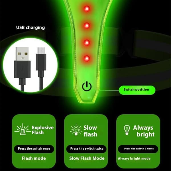 Genopladelig refleksvest med 3 LED-lystilstande til udendørs Green
