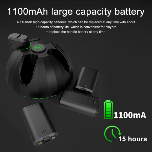 För Xbox Game Controller Batteriladdningsbas 4 1100mAh batterier Svart