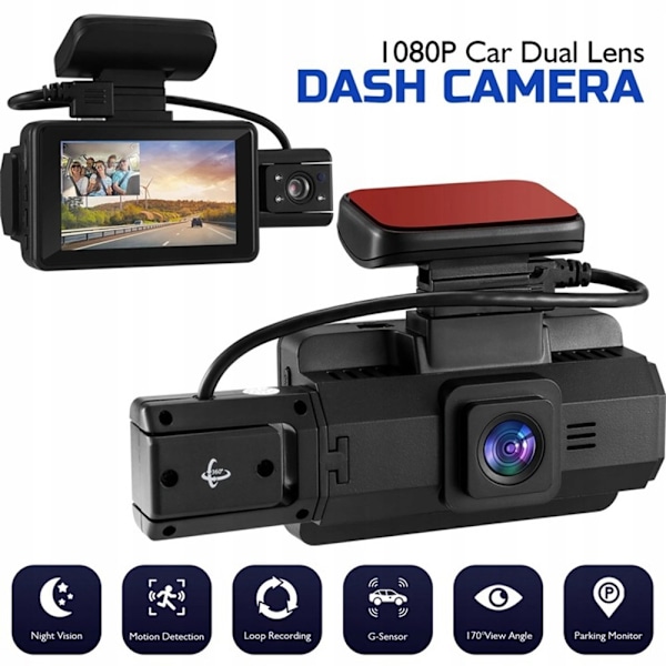 Front- og bakopptak Dash Cam 1080P HD Night Vision Bilkameraopptaker Black