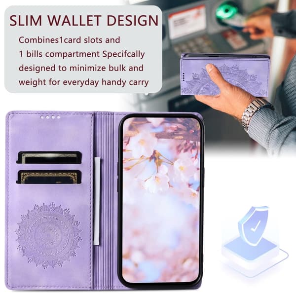 Til Samsung Galaxy S25 tegnebogscover Cover Shell Mandala Blomstermønster Purple
