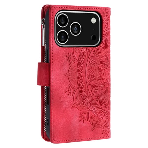Pungetui kompatibelt med iPhone 17 Pro cover etui mandala blomstermønster Red