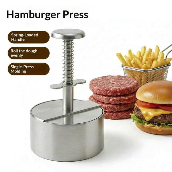 Hamburgerpresse (11,4 cm) i rustfritt stål med fjær og avtakbare deler Silver
