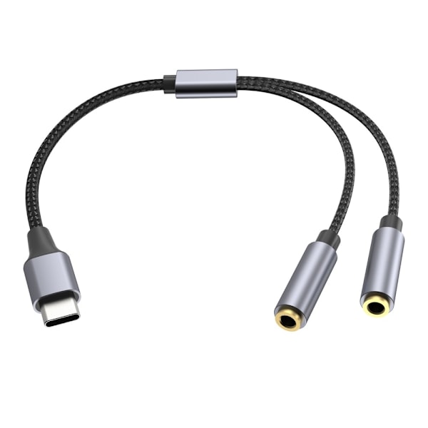 25 cm USB-C til 3,5 mm Audio Splitter-kabel Hodetelefonadapter Black
