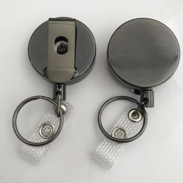 4cm Retractable Key Chain Zinc Alloy Key Ring Heavy Duty Retractable Svart