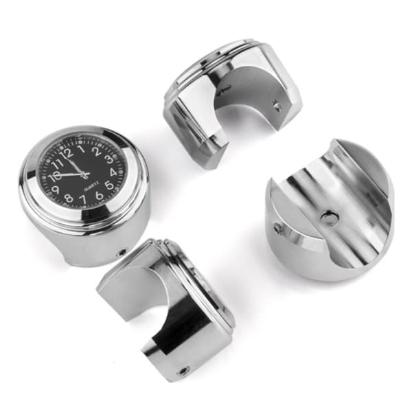 Klocka För Motorcykel 22-25.4mm Styre Lysande - Silver Skal Vit Urtavla Silver