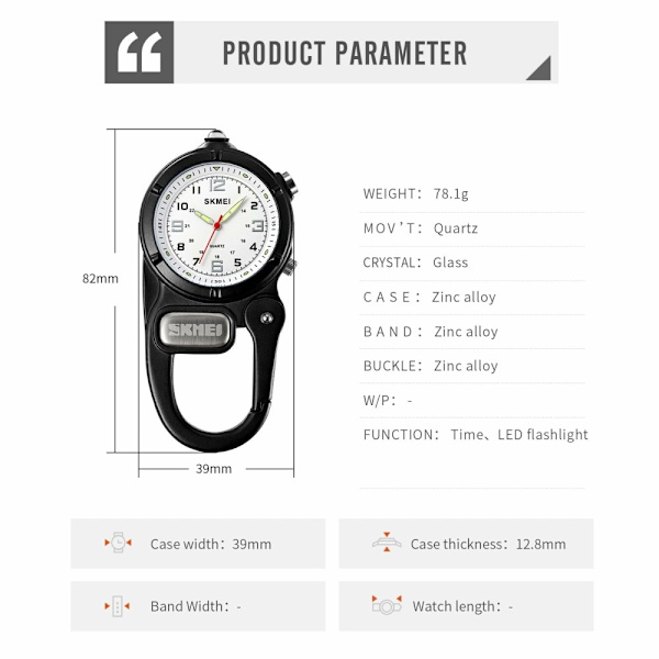 SKMEI Klocka Utomhus Ryggsäck Krok LED Ficklampa Quartz Watch - Svart Svart