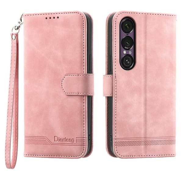 DIERFENG Til Sony Xperia 1 VII Pungcover med Stander og Håndledsrem Pink