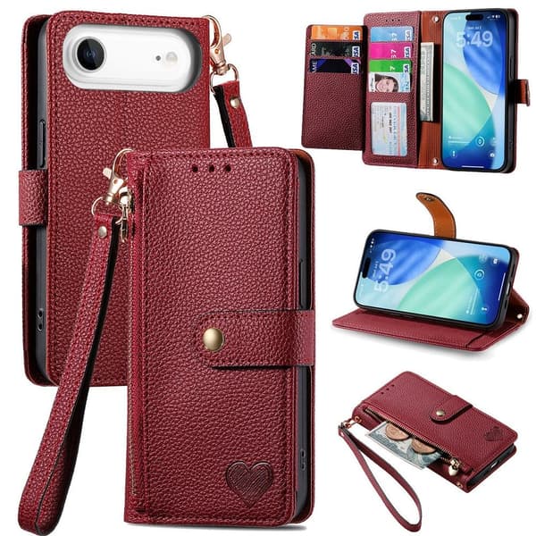 For iPhone Air Deksel RFID-blokkering Glidelåslomme Lommebokdeksel med Stropp Red