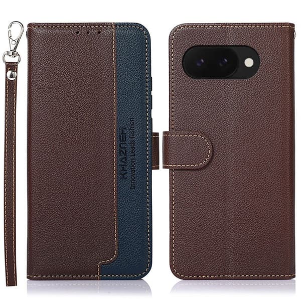 KHAZNEH Til Google Pixel 9A Pung Etui Litchi Struktur Telefoncover Brown