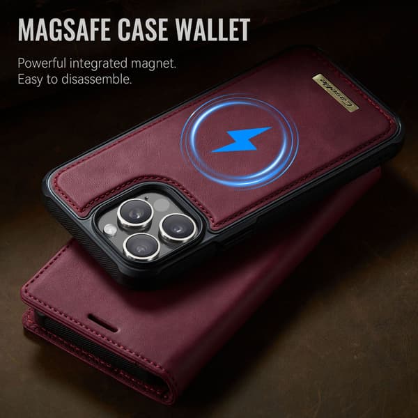 CASEME Til iPhone 15 Pro Lommebokdeksel Magnetisk Avtakbar RFID Beskyttelse Red