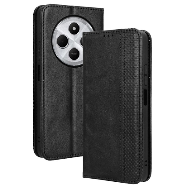 Etui med lommebok og stativ for Xiaomi Redmi 14C - Retro, svart Black