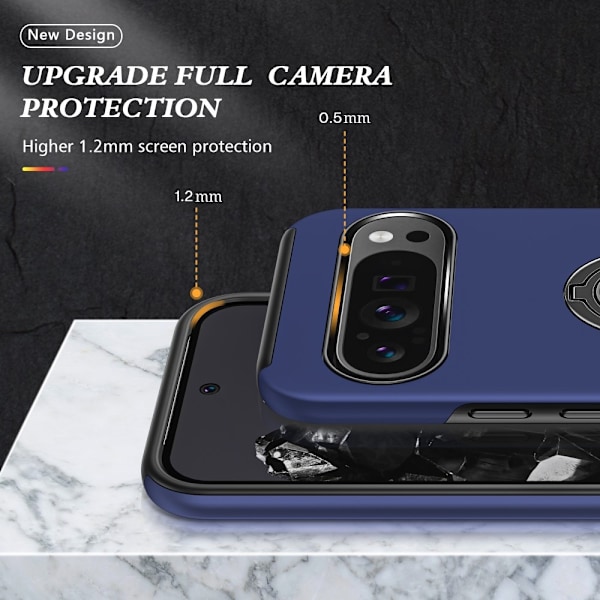 Til Google Pixel 9 / Pixel 9 Pro Fingerring Kickstand Hybrid Taske Blue