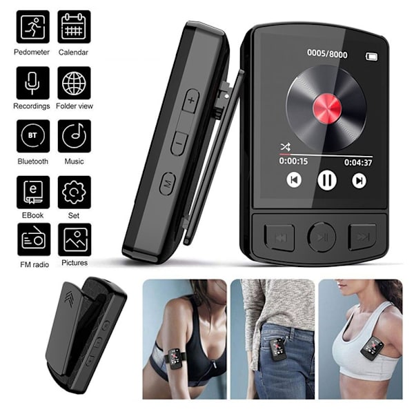 64GB Bluetooth MP3 MP4 musikvideoafspiller FM-radio 1,77-tommer skærm Black
