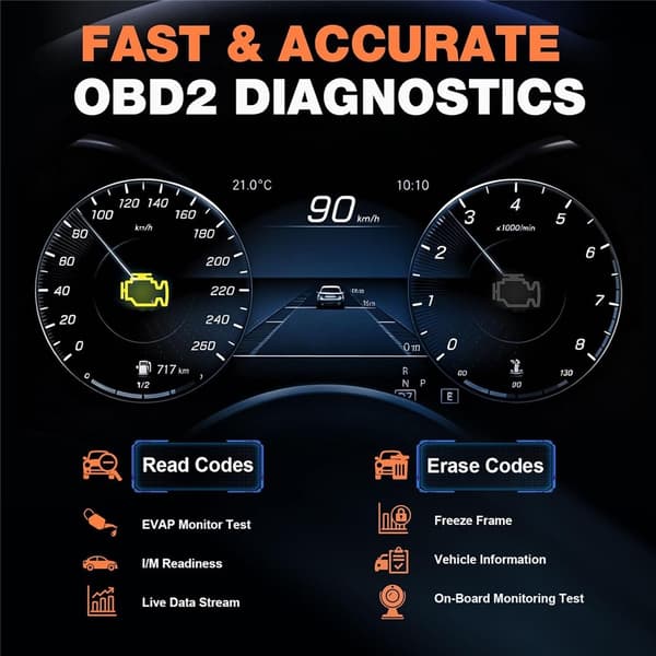 Bluetooth-tester for bilbatteri og OBDII-feilkodeleser med 2,8-tommers IPS-skjerm Black