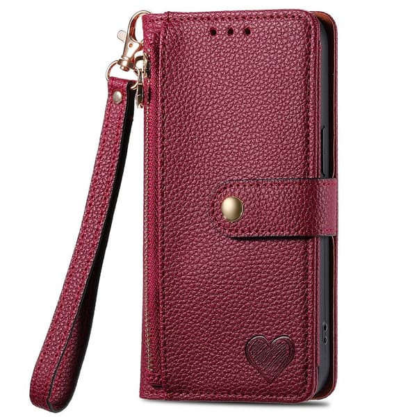 For iPhone 17 Cover RFID-blokering Lynlåslomme Tegnebogsetui med Rem Red