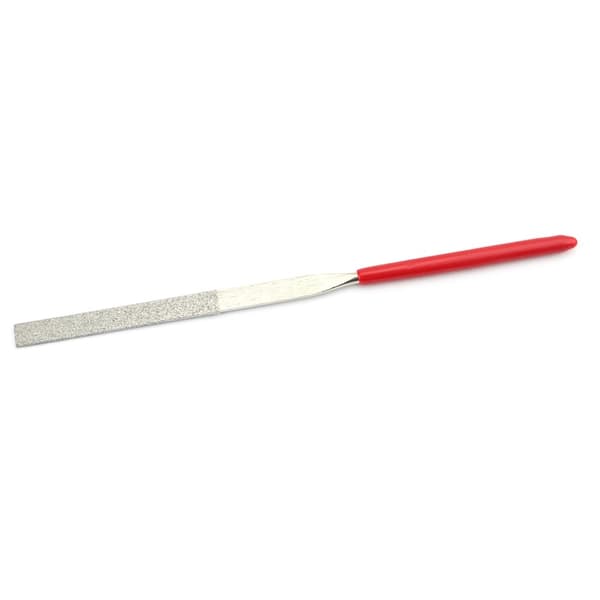Fil-sæt med 10 dele (firkantede, runde og trekantede) med gummibelagte greb. Red