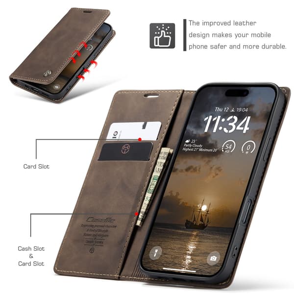 CASEME Retro lompakkokotelo iPhone 17 Pro - Kahvi Dark brown