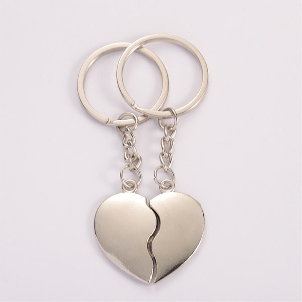 1 pair of love keychains Key ring Valentines Broken heart Hearts Silver