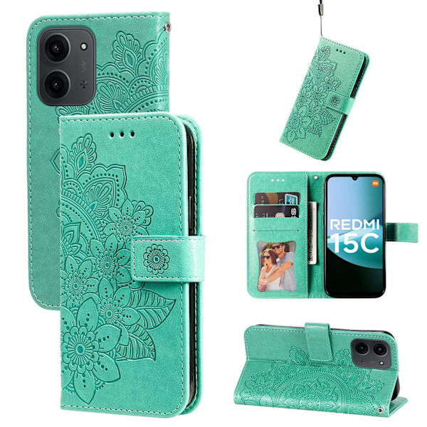 För Xiaomi Redmi 15C Stativfodral Mandala Plånboksfodral Grön