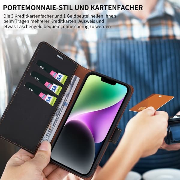 Retro Crazy Horse Taske til iPhone 15 Telefontaskestativ Black
