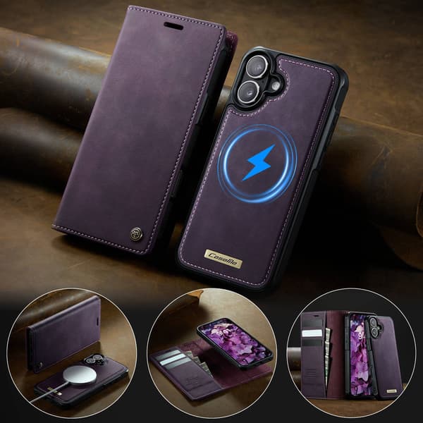 CASEME Til iPhone 17  Lommebokdeksel Magnetisk Avtakbar RFID Beskyttelse Purple