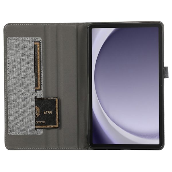 Samsung Galaxy Tab A9 Vikbart fodral korthållare Tygtextur grå