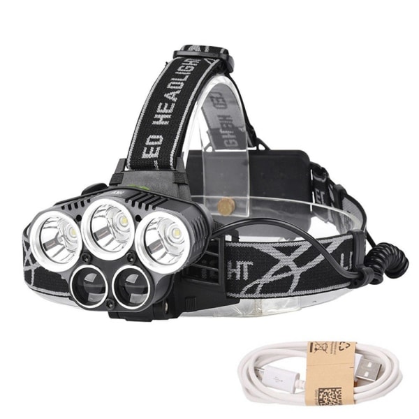 3T6 2XPE 5-LED Headlamp Flashlight 5000 Lumen Super Bright USB H Black