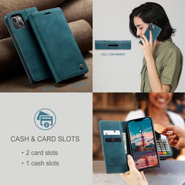 CASEME Lommebok - deksel iPhone 14 - Blå Blue
