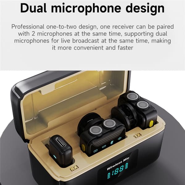 SX23 USB-C Mikrofon Lavaliter Brusreducerande Trådlös 2 Mikrofoner + 1 Mottagare Svart