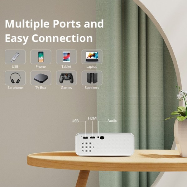 4K projektor WiFi 6 Bluetooth 5.2 Android 11 1+8G hjemmeprojektor White
