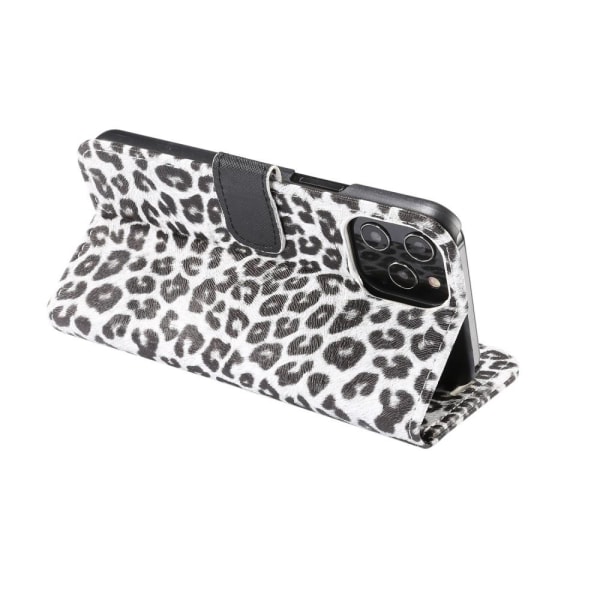 Leopardmønster tegnebogsovertræk til iPhone 12 Pro Max - Hvid White