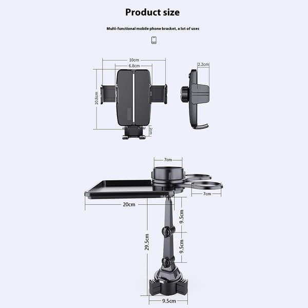 Multifunksjonell monteringsbrakett for mobiltelefonholder Matbrett Dobbel koppholder Black