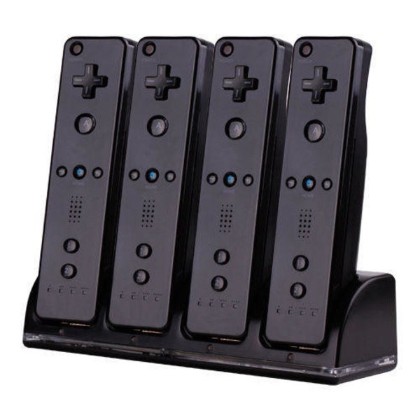 Kompatibel med Wii ladestativ Bluelight ladestasjon for 4 kontroller - svart Black