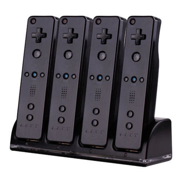 Wii Opladningsstativ Bluelight Ladestation til 4 kontroller Black